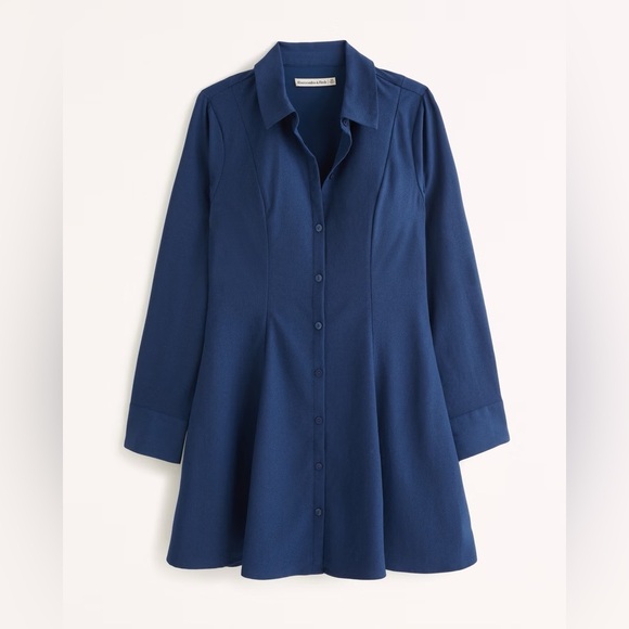 New with tags Abercrombie & fitch long sleeve crepe shirt dress in blue - Picture 4 of 4